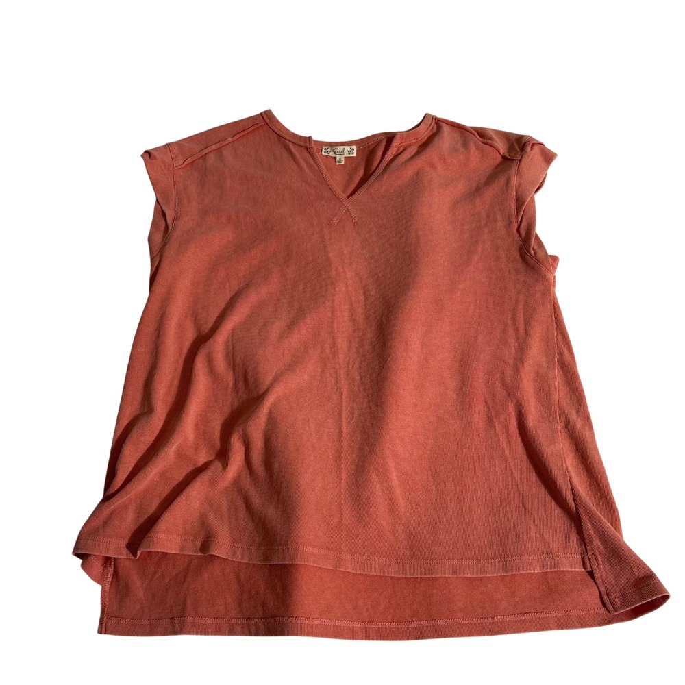 Easel Coral Pink Mineral Wash V-Neck Muscle Tee Cap Sleeve Top Small ET28893